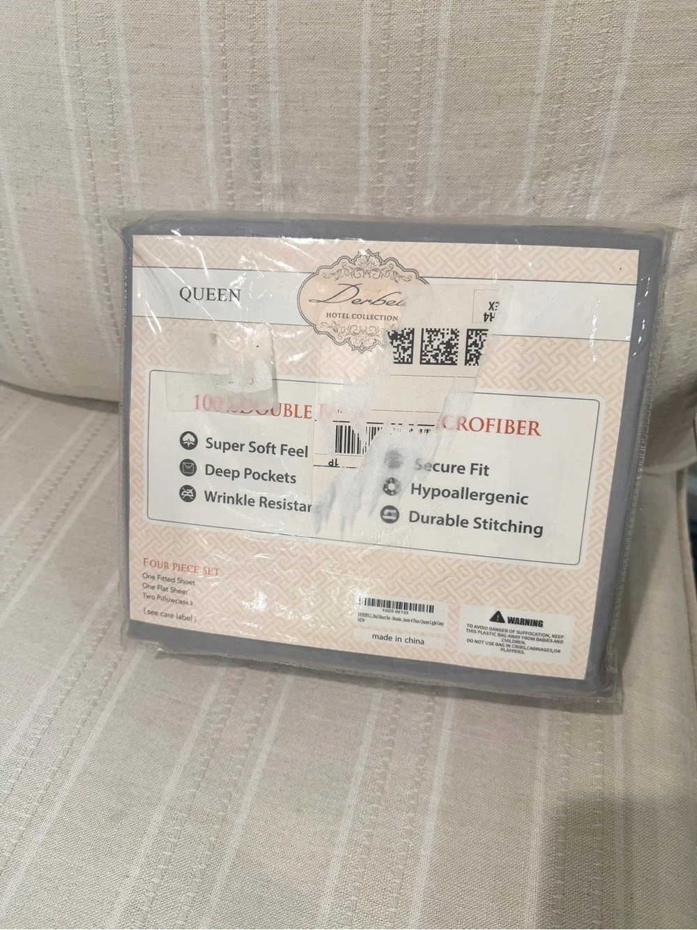 Hotel Collection Queen Microfiber 4pc  Sheet Set - Light Gray